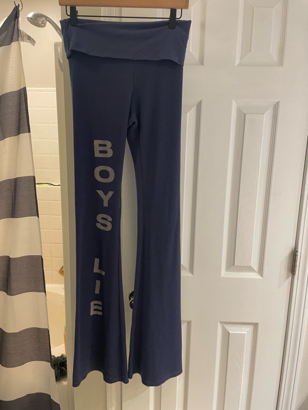 Boys Lie Navy Blue Flared waffle Leggings fold over waist medium